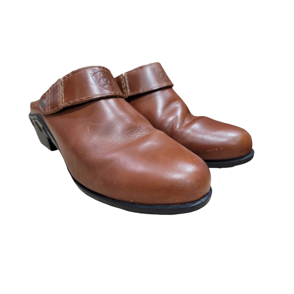 Ariat Women's Sz 7M Brown Sling Back Leather Western Slip On Mules Comfort Shoes